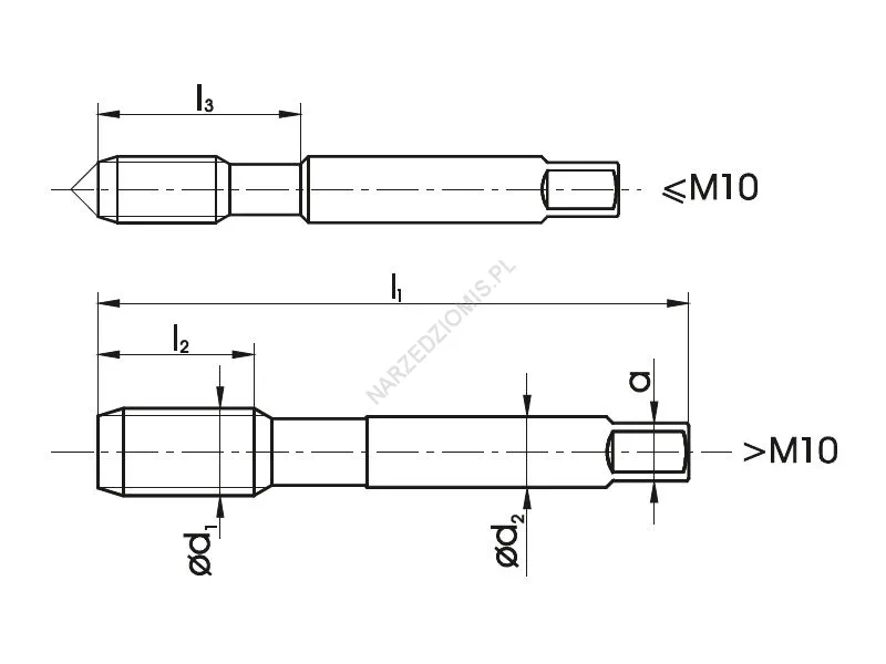 Rysunek techniczny: Gwintownik ręczny NGMm/2 DIN 2181/2 M10x1,25 6H HSS